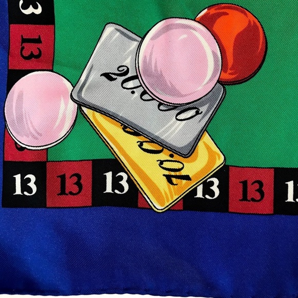 auth MOSCHINO gambler LUCKY 13 Roulette SILK scarf - Picture 7 of 16